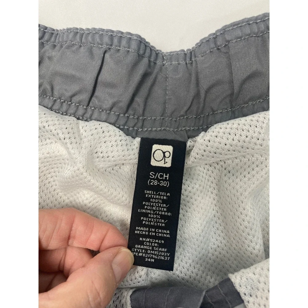 OP Board Shorts Men's S 28-30 Gray Orange Striped Swim Trunks 10